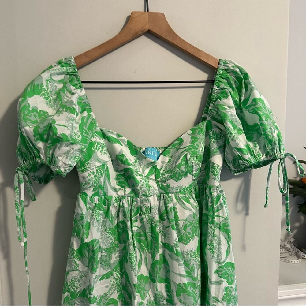 Tuckernuck Mason Baker Green White Floral Cotton Puff Sleeve Sexy Mini Dress M - Picture 11 of 14